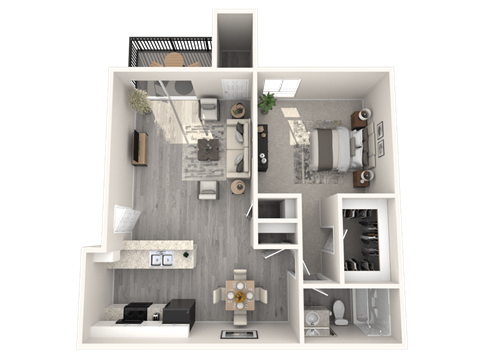 Floor plan for 1 bed, 1 bath, 667 sqft